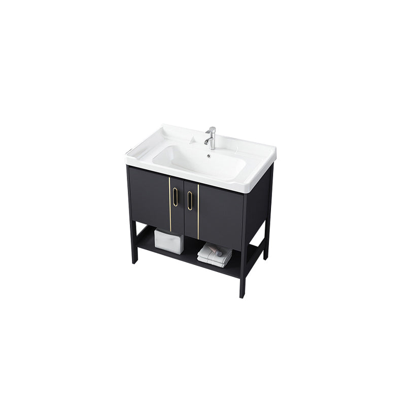 Single Sink Vanity Shelving Included Metal Frame 2 Doors Freestanding Modern Vanity