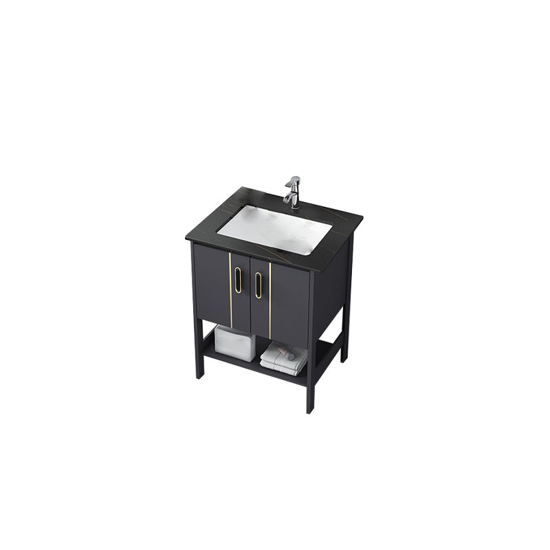 Single Sink Vanity Shelving Included Metal Frame 2 Doors Freestanding Modern Vanity