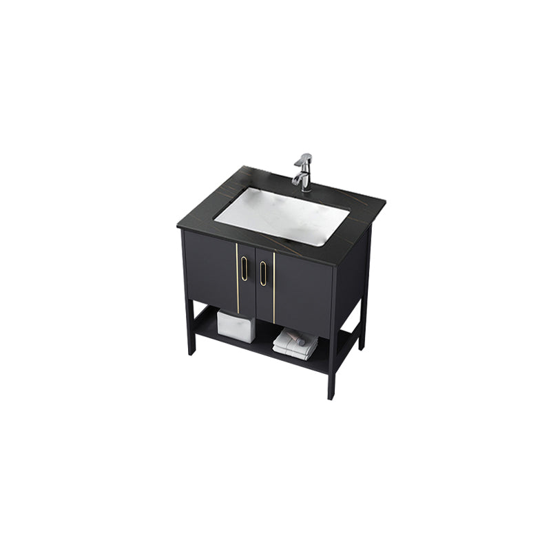 Single Sink Vanity Shelving Included Metal Frame 2 Doors Freestanding Modern Vanity