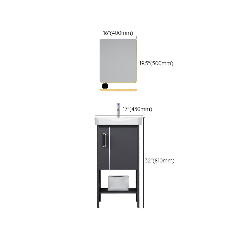 Single Sink Vanity Shelving Included Metal Frame 2 Doors Freestanding Modern Vanity