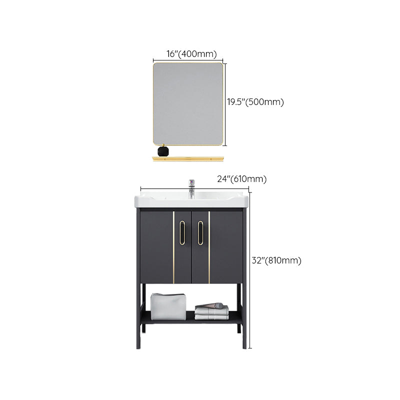 Single Sink Vanity Shelving Included Metal Frame 2 Doors Freestanding Modern Vanity