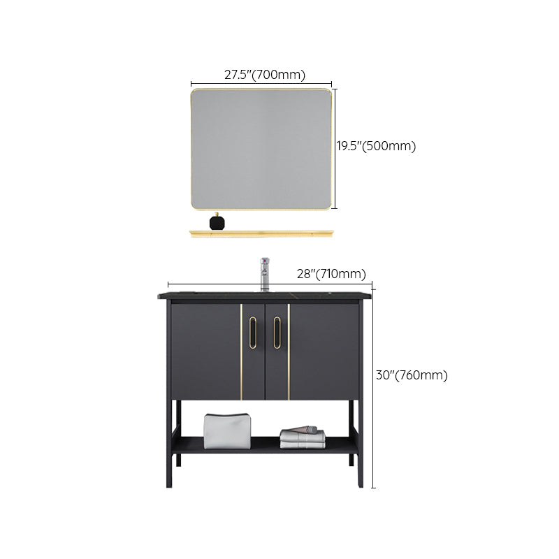 Single Sink Vanity Shelving Included Metal Frame 2 Doors Freestanding Modern Vanity