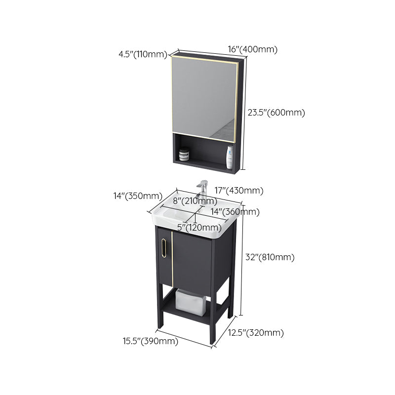 Single Sink Vanity Shelving Included Metal Frame 2 Doors Freestanding Modern Vanity