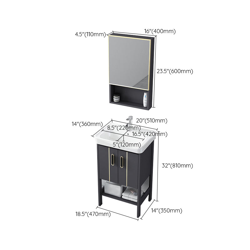 Single Sink Vanity Shelving Included Metal Frame 2 Doors Freestanding Modern Vanity