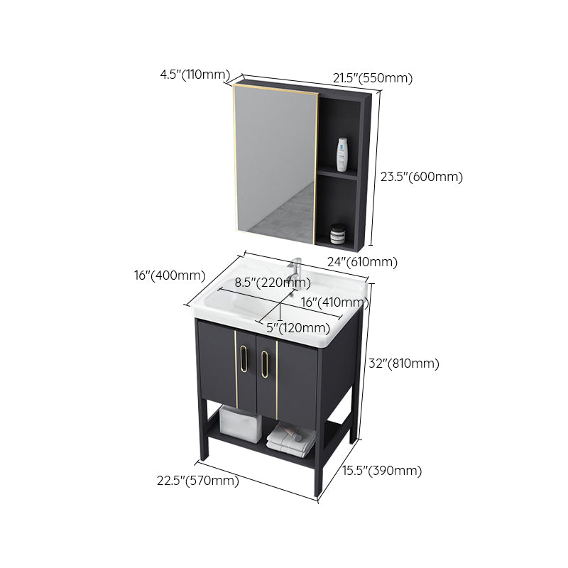 Single Sink Vanity Shelving Included Metal Frame 2 Doors Freestanding Modern Vanity