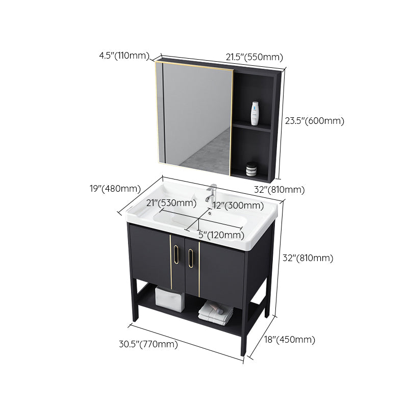 Single Sink Vanity Shelving Included Metal Frame 2 Doors Freestanding Modern Vanity