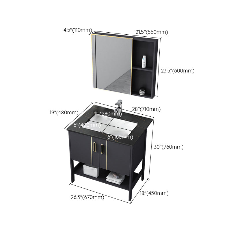 Single Sink Vanity Shelving Included Metal Frame 2 Doors Freestanding Modern Vanity