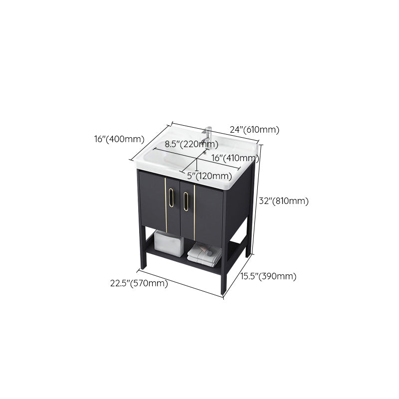 Single Sink Vanity Shelving Included Metal Frame 2 Doors Freestanding Modern Vanity