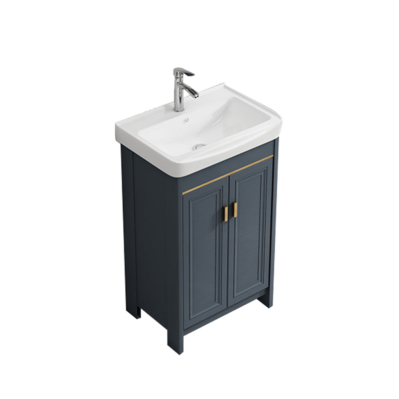 Freestanding Bath Vanity Blue Rectangle Mirror 2 Doors Bathroom Vanity with Single Sink