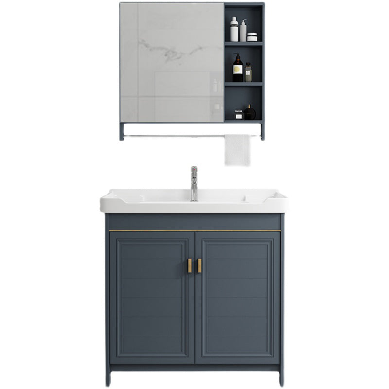 Freestanding Bath Vanity Blue Rectangle Mirror 2 Doors Bathroom Vanity with Single Sink