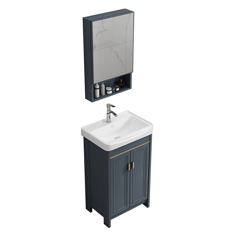 Freestanding Bath Vanity Blue Rectangle Mirror 2 Doors Bathroom Vanity with Single Sink