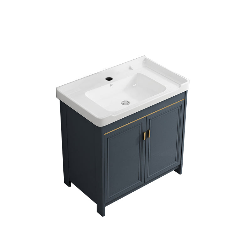 Freestanding Bath Vanity Blue Rectangle Mirror 2 Doors Bathroom Vanity with Single Sink