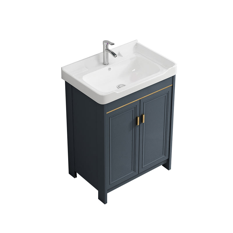 Freestanding Bath Vanity Blue Rectangle Mirror 2 Doors Bathroom Vanity with Single Sink
