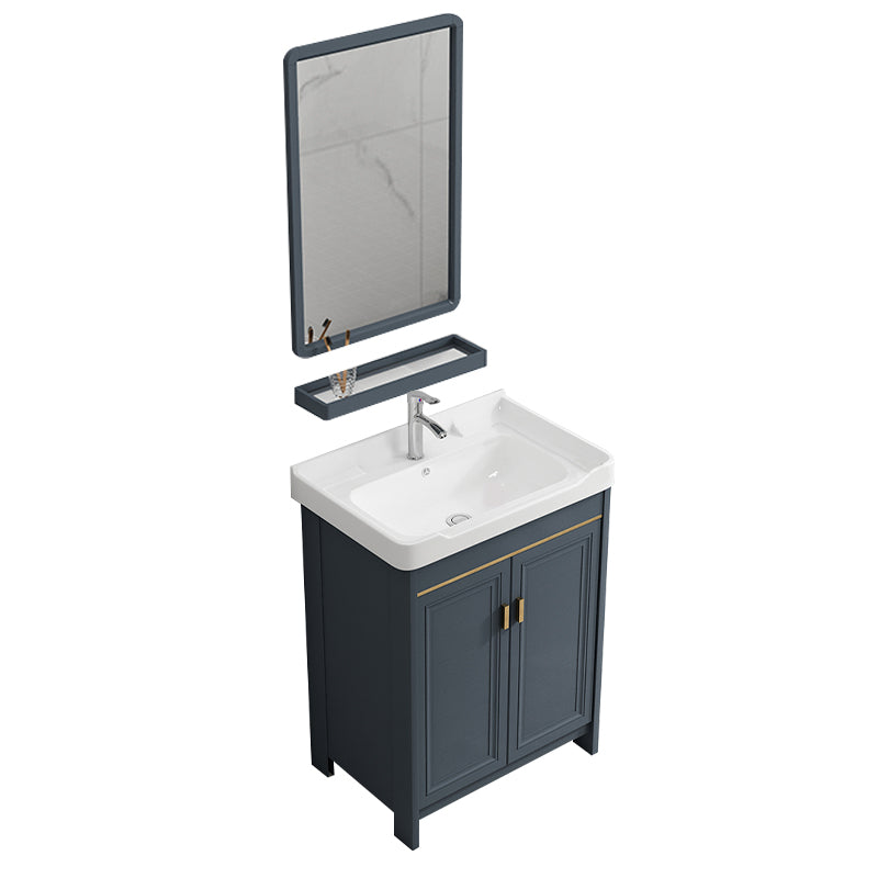 Freestanding Bath Vanity Blue Rectangle Mirror 2 Doors Bathroom Vanity with Single Sink