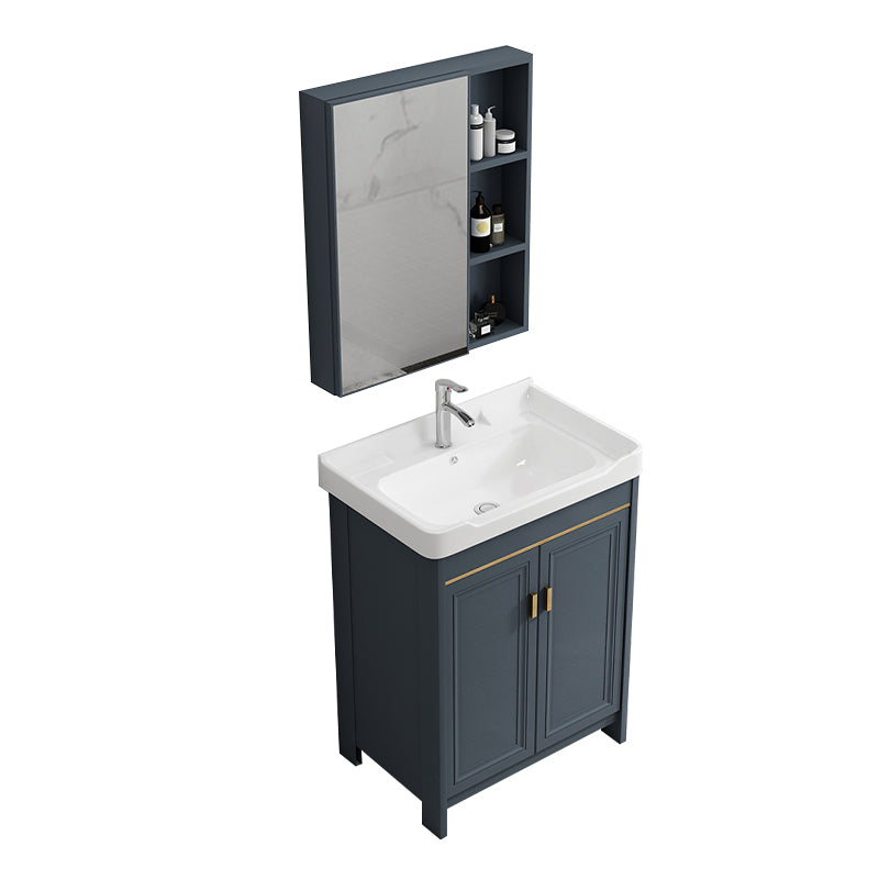 Freestanding Bath Vanity Blue Rectangle Mirror 2 Doors Bathroom Vanity with Single Sink