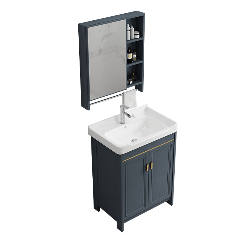 Freestanding Bath Vanity Blue Rectangle Mirror 2 Doors Bathroom Vanity with Single Sink