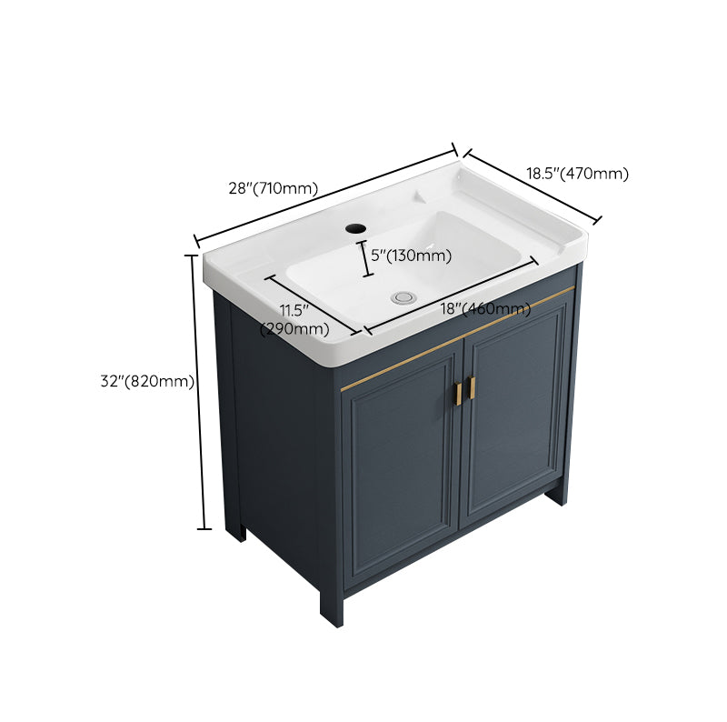 Freestanding Bath Vanity Blue Rectangle Mirror 2 Doors Bathroom Vanity with Single Sink