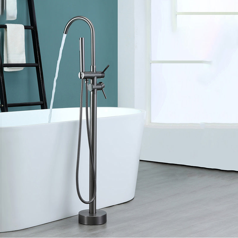Contemporary Floor Mounted Metal Double Handle High Arc Floor Mount
