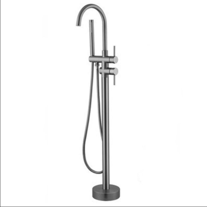 Contemporary Floor Mounted Metal Double Handle High Arc Floor Mount