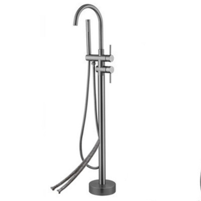 Contemporary Floor Mounted Metal Double Handle High Arc Floor Mount
