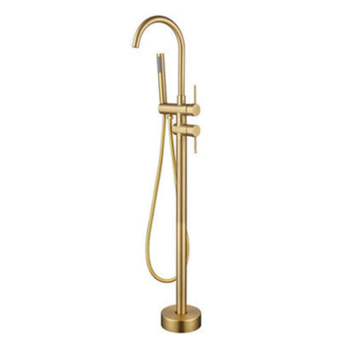 Contemporary Floor Mounted Metal Double Handle High Arc Floor Mount