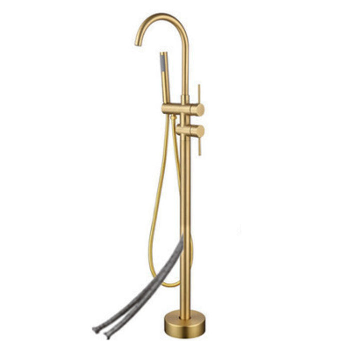 Contemporary Floor Mounted Metal Double Handle High Arc Floor Mount