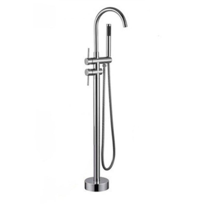 Contemporary Floor Mounted Metal Double Handle High Arc Floor Mount