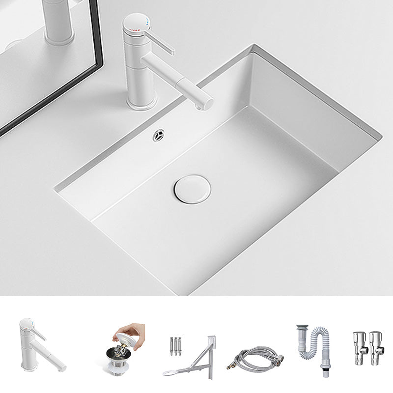 Modern Undermount Vanity Sink Porcelain with Faucet and Overflow Basin Sink