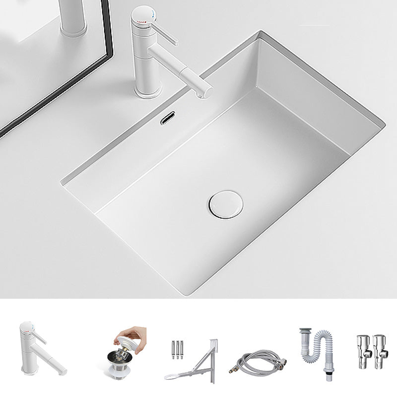 Modern Undermount Vanity Sink Porcelain with Faucet and Overflow Basin Sink