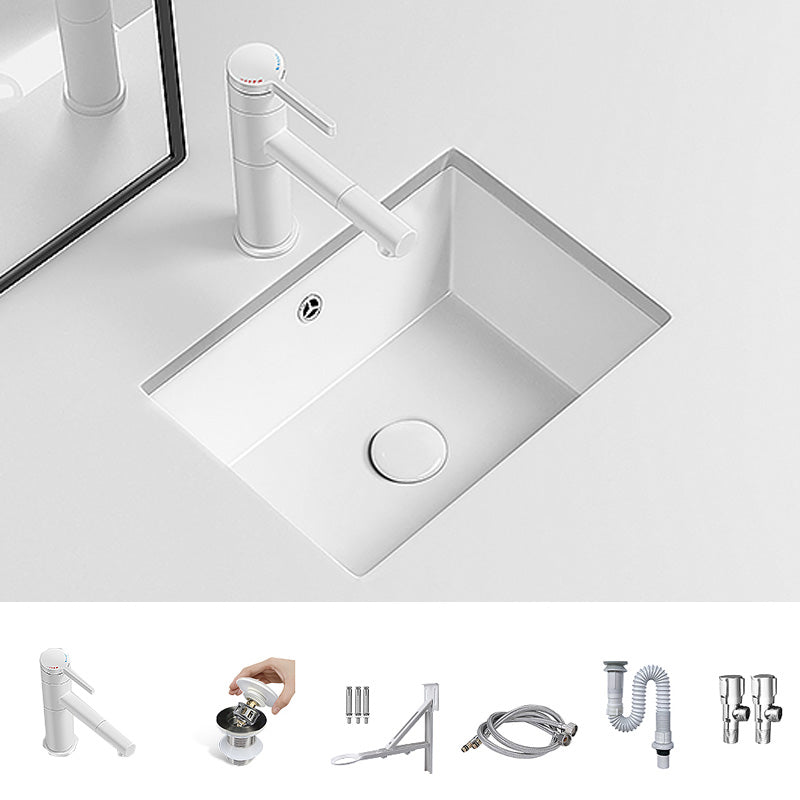 Modern Undermount Vanity Sink Porcelain with Faucet and Overflow Basin Sink
