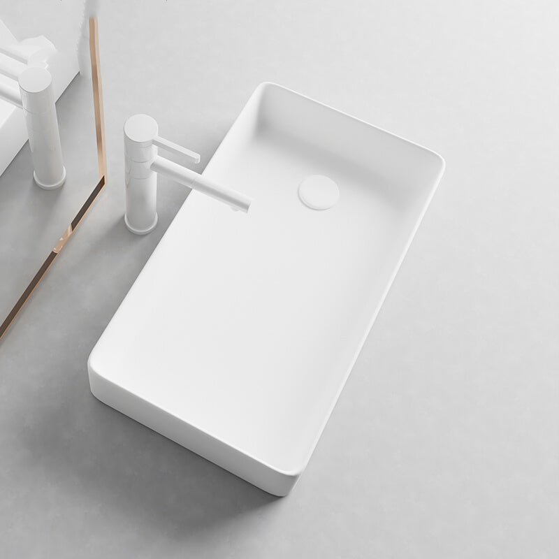 White Bathroom Sink Rectangular Porcelain Faucet Bathroom Sink with Overflow