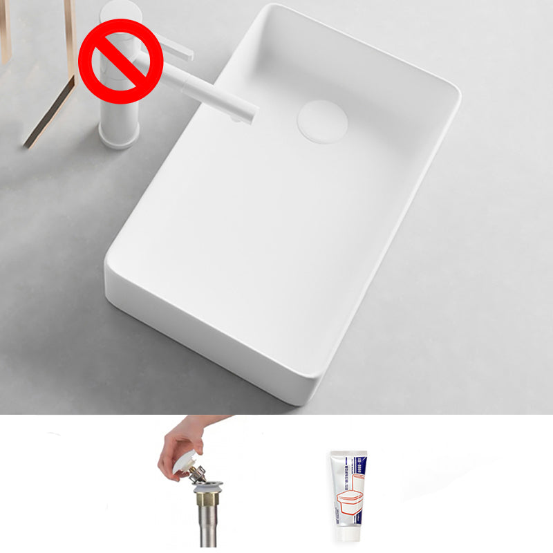 White Bathroom Sink Rectangular Porcelain Faucet Bathroom Sink with Overflow