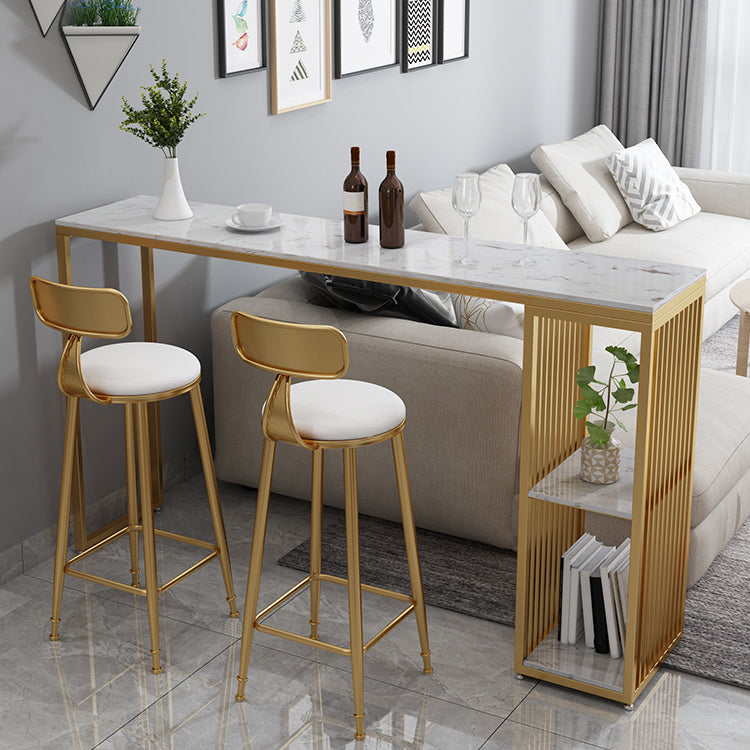 Modern Rectangle Bar Table Set 1/3 Pcs Black and Gold Metal Frame Bar Table and Stools