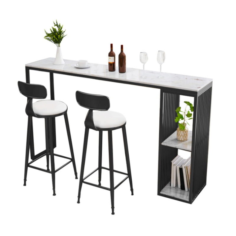 Modern Rectangle Bar Table Set 1/3 Pcs Black and Gold Metal Frame Bar Table and Stools