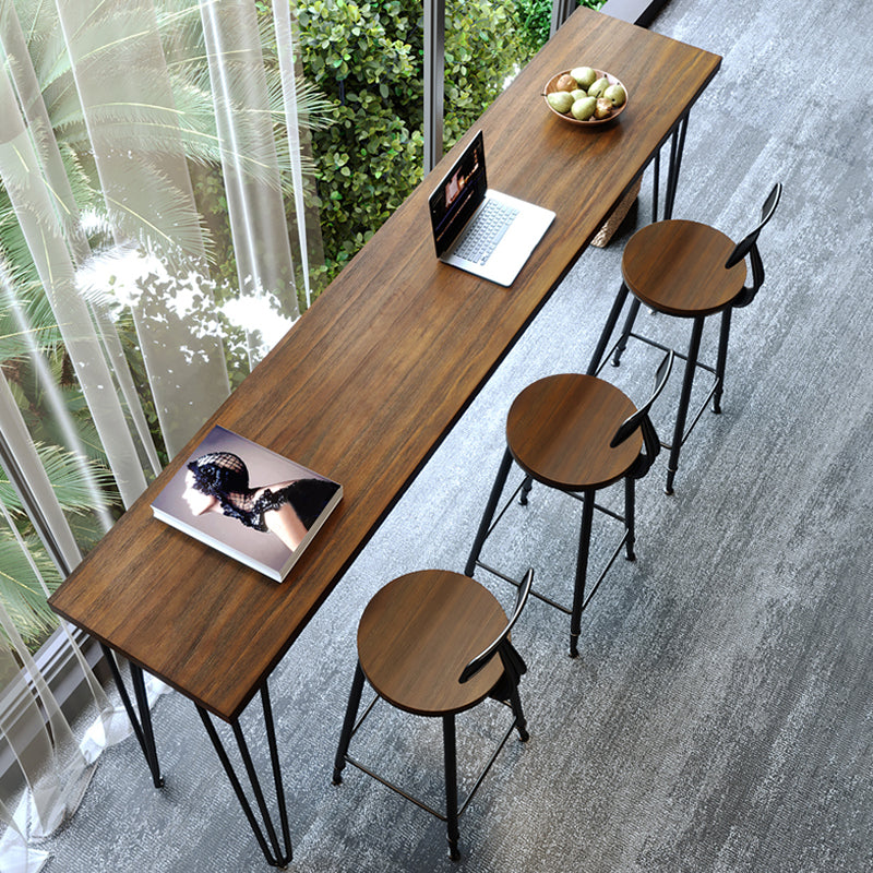 Rectangle Bar Pub Table Set 1/4 Pcs Solid Wood Top Bar Table and Iron Stools