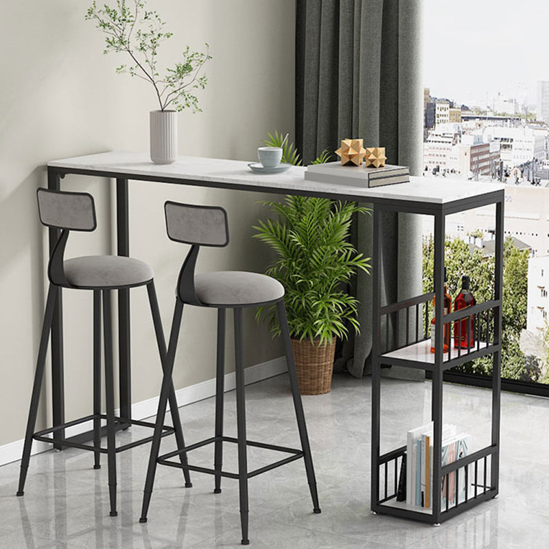 Glam Bar Pub Table Set 1/3 Pcs Stone Top Bar Table with Upholstered Stools