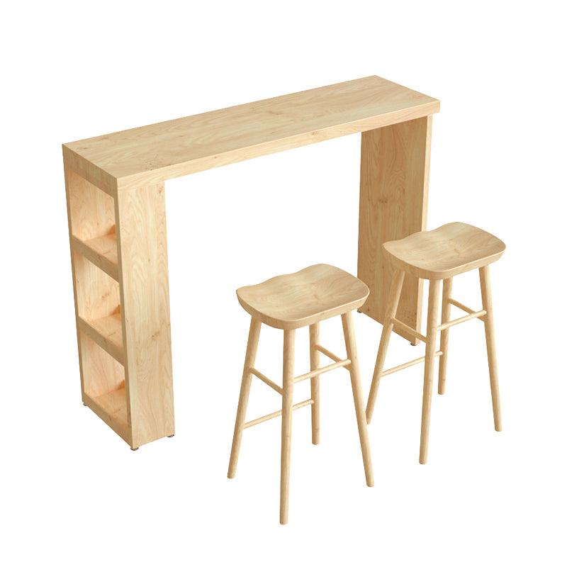 Glam Rectangle Bar Table Set 1/3 Pcs Natural Solid Wood Bar Table and Stools