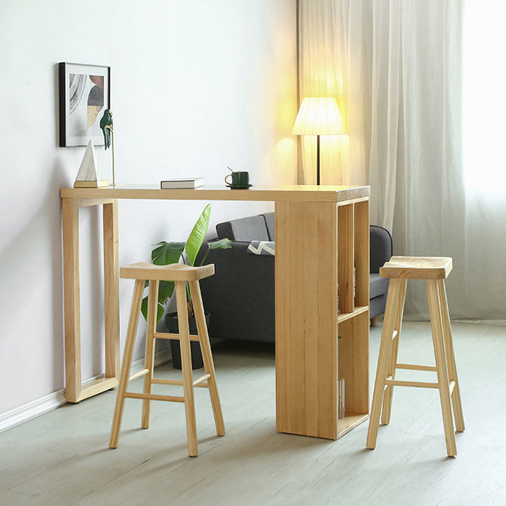 Double Pedestal Bar Table Set 2/3 Pcs Solid Wood Bar Table and Backless Stools