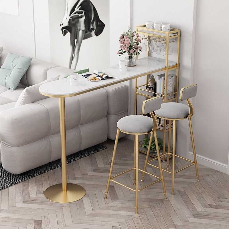 Modern Style Bar Table Set 1/3 Pieces Faux Marble Counter Table with Upholstered Stools