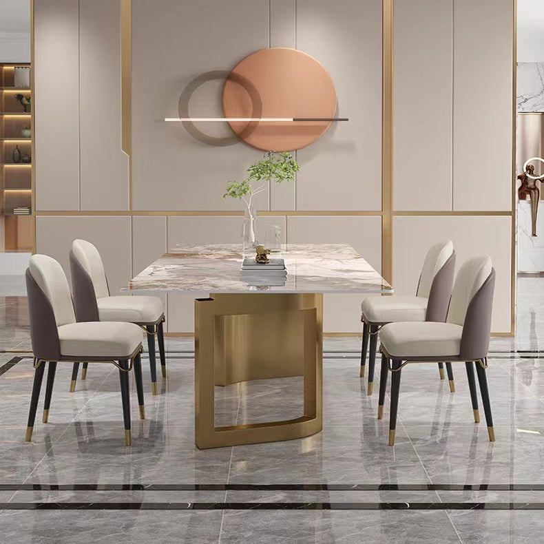 High Gloss Beige Dining Table Set 1/4/5 Pcs Dinette Set with Leather Chairs