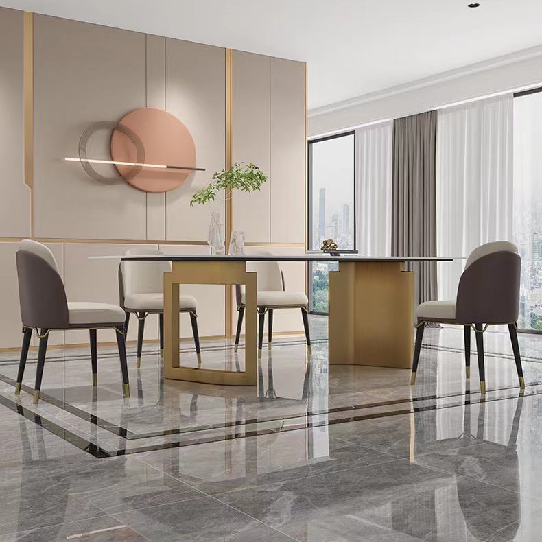 High Gloss Beige Dining Table Set 1/4/5 Pcs Dinette Set with Leather Chairs