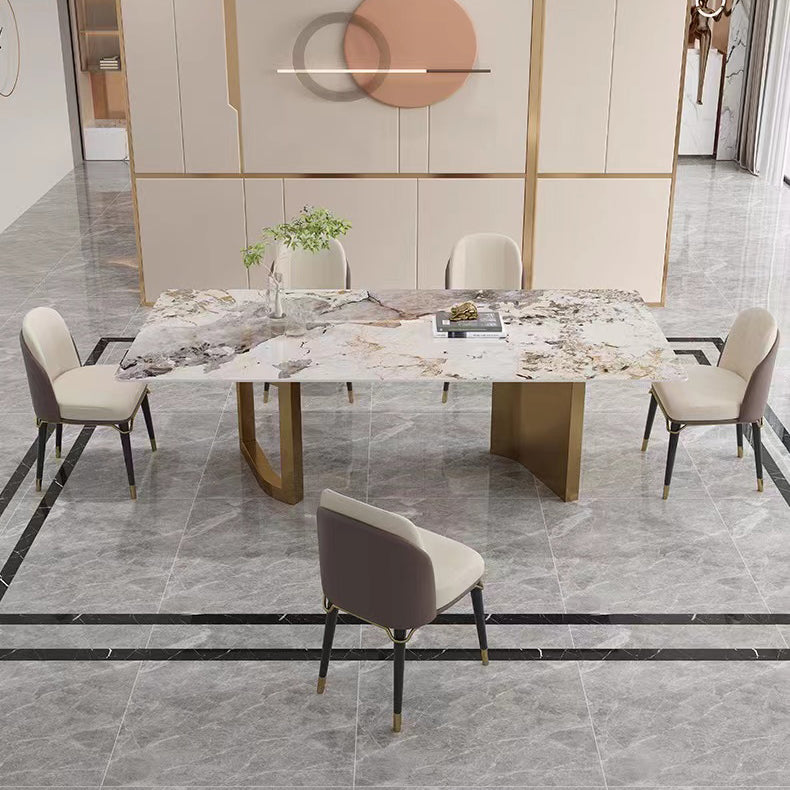 High Gloss Beige Dining Table Set 1/4/5 Pcs Dinette Set with Leather Chairs