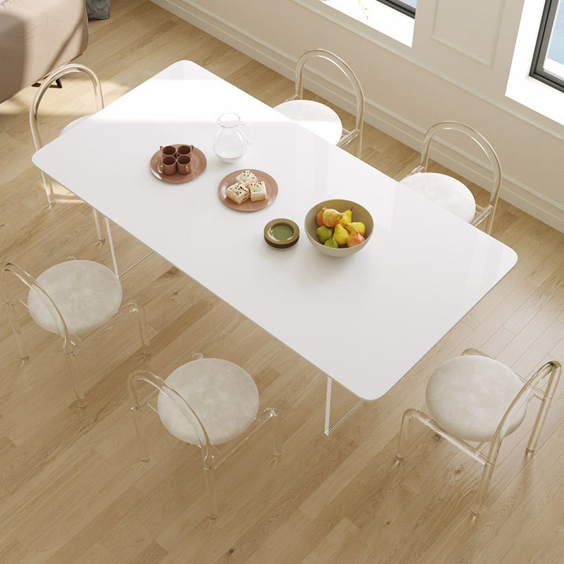 Acryli Contemporary Dining Set 1/7 Pieces White Stone Dinette Table Set