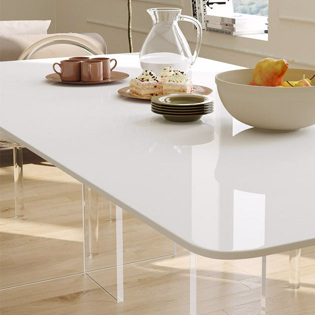 Acryli Contemporary Dining Set 1/7 Pieces White Stone Dinette Table Set