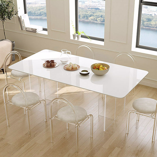 Acryli Contemporary Dining Set 1/7 Pieces White Stone Dinette Table Set