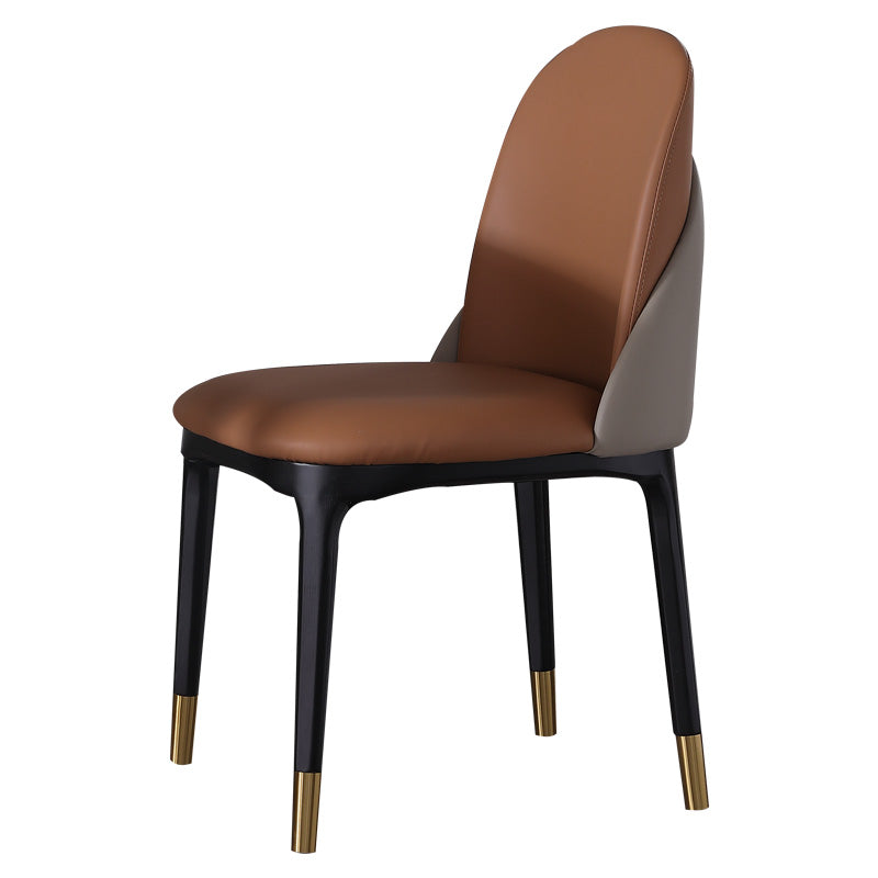 Modern Simple Side Chair Faux Leather Kitchen Dining Chairs with Wooden Base