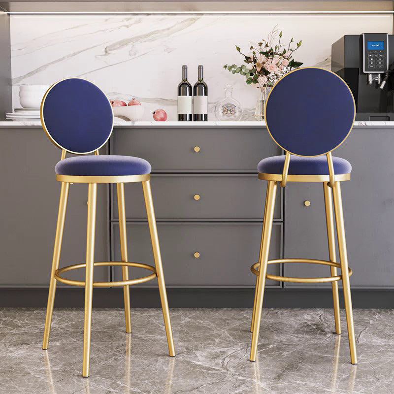 Round Seat Indoor Bar Stool Upholstered Bar Stools with Gold Frame