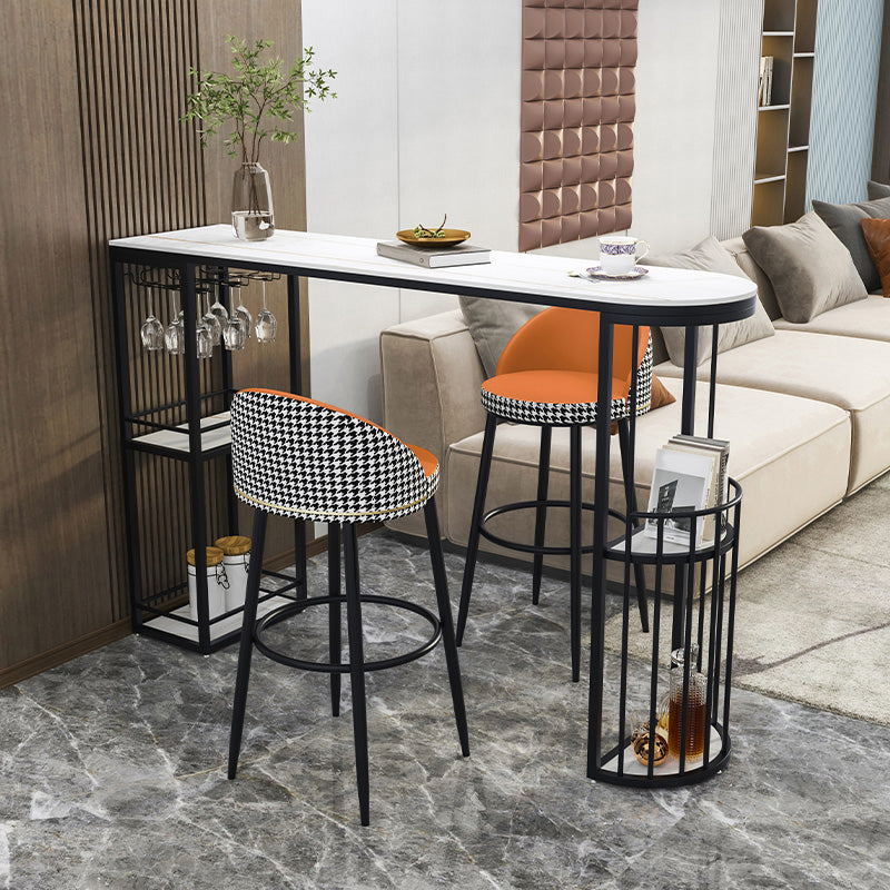 Low Back Upholstered Dining Stools Bucket Bar Stools with Footrest