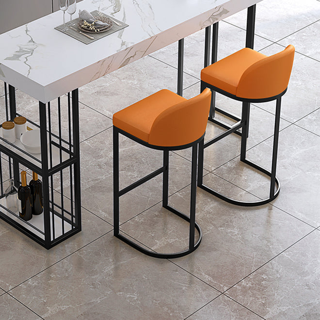 Glam Upholstered Dining Stool Low Back Bucket Bar Stool with Metal Base