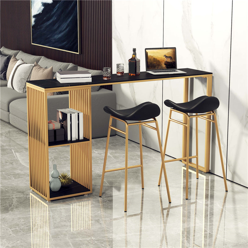 Faux Leather Bar Stools Glam Iron Backless Bar Stool with Footrest